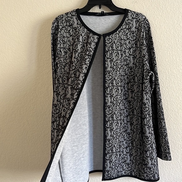 Preston & York Tops - Preston York White Overlay Open Cardigan Black Candace Knit XL Formal Cocktail